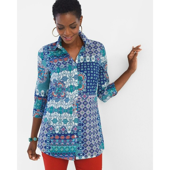 Chico's Tops - Chico's No-Iron Cotton-Blend Tilework Pocket Tunic Size 2 is Large